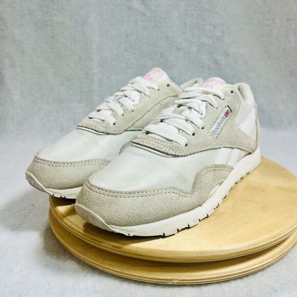 Reebok Classic Nylon Slim Casual Shoes Women’s 8 White Light Grey Retro Trainer - Picture 1 of 7